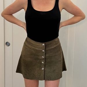 Dark olive leather miniskirt XS / S
